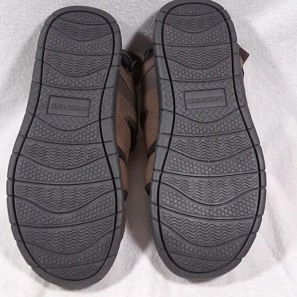 Lands' End Men 9D Brown Sport Sandals Closed Toe Hiking Water Shoes Bungee Laces